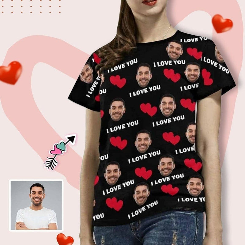 Custom Face I Love You Matching Couple T Shirts Add Your Own Personalized Photo or Image