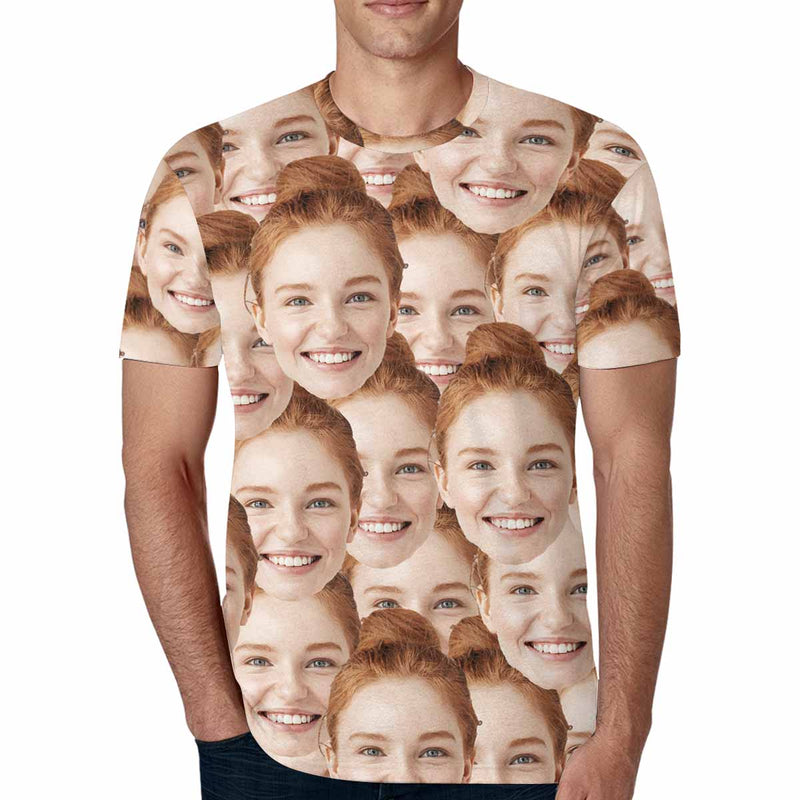 Custom Face Seamless Photo Happiness Matching Couple All Over Print T Shirts Made for You Custom T-shirt