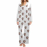 Custom Face Women's Cotton&Satin Long Sleeve Pajamas Personalized Solid Colors Sleepwear