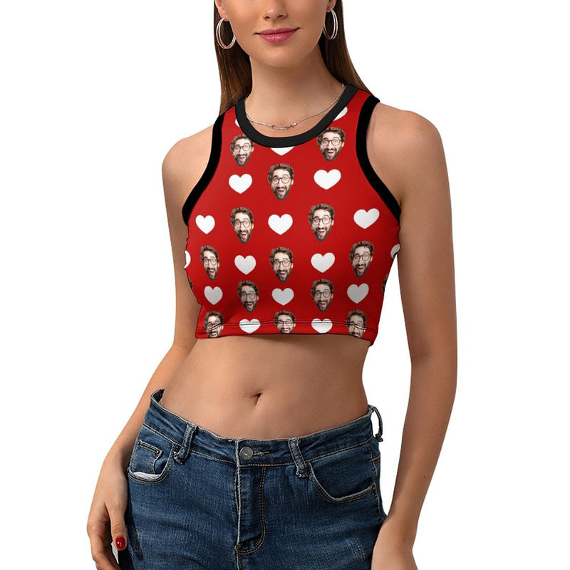 Custom Face White Heart Red Women Tank Top Vest Personalized Vest Gift