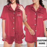 Personalized Women's Silk Short Sleeve Pajama Sets Custom Name Bridesmaid Satin Pajamas Nightwear Bachelor Party