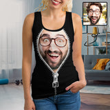 Custom Face In the Zipper Women Vest T-shirt Personalized Sports Vest T-shirt Gift