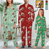 Custom Face Christmas Pajamas Set Personalized Family Matching Long Sleeve Button Pajama Set