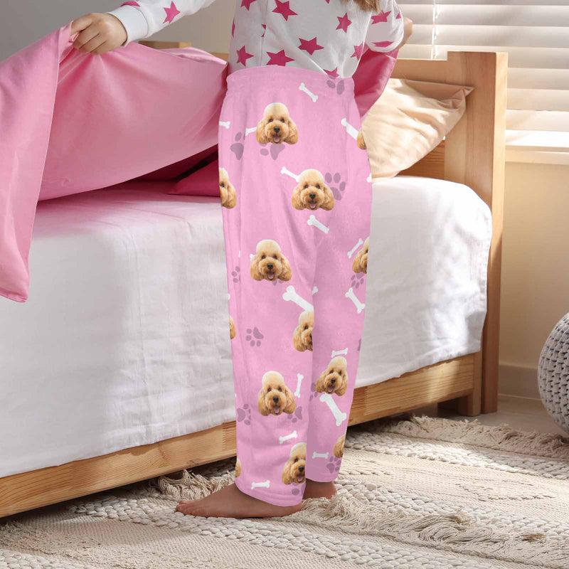 Coral Fleece Pajama Pants Custom Face Dog Bones Pants