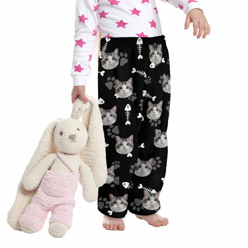 Coral Fleece Pajamas Pants For Kids Custom Face Fish Bones Pants