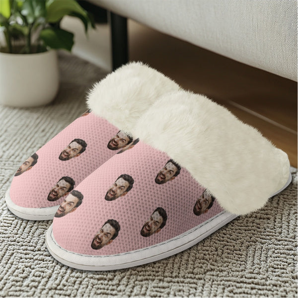 Custom Face Pink Flannel Slippers For Adults