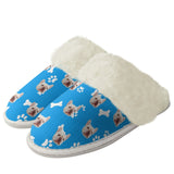 Custom Face Dog Paw Blue Flannel Slippers For Adults