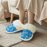 Custom Face Blue Cotton Material&Plush Material Women's Tie Waist Pocket Long Pajama Sets&Slippers