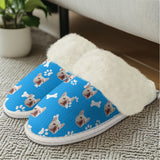 Custom Face Dog Paw Blue Flannel Slippers For Adults