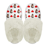 Custom Face Red Heart White Flannel Slippers For Adults