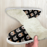 Custom Face Black Flannel Slippers For Adults