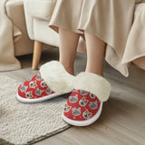 Custom Face Snowflake Red Cotton Material&Plush Material Women's Tie Waist Pocket Long Pajama Sets&Slippers