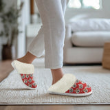 Custom Face Snowflake Red Flannel Slippers For Adults