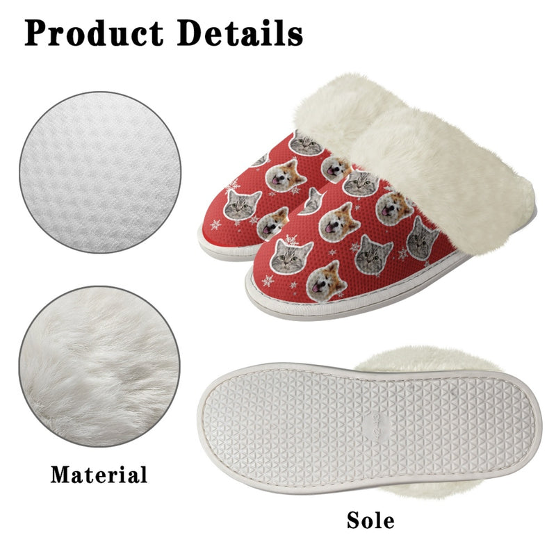 Custom Face Snowflake Red Flannel Slippers For Adults