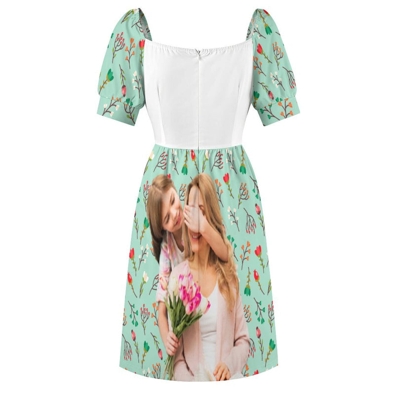 Personalized Short Sleeve Dress Custom Photo Green Dress For Mom Or Wife