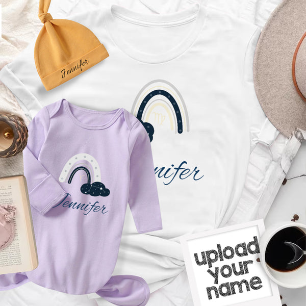 Personalized Baby Name&Constellation Baby Gown Custom New Baby Sleeping Bag Oufit Pajama&Mom T-shirt