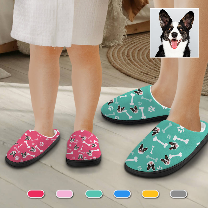 Personalized Dog Face Bones 6 Colors Cotton Slipper For Family