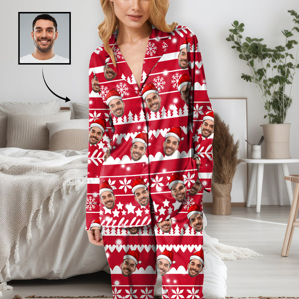 Custom Face Christmas 3 Colors Women's Long Pajama Set Pajama Top&Pajama Bottom