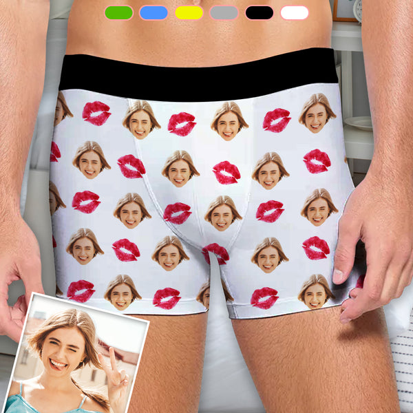 Custom Face Boxer Briefs Red Lip Personalized Face Undies for Men Put your Face on Underwear For Valentine's Day Gift