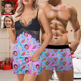 Custom Colorful Lips Face Women Nightdress&Men's Underwear Couple Matching Gift