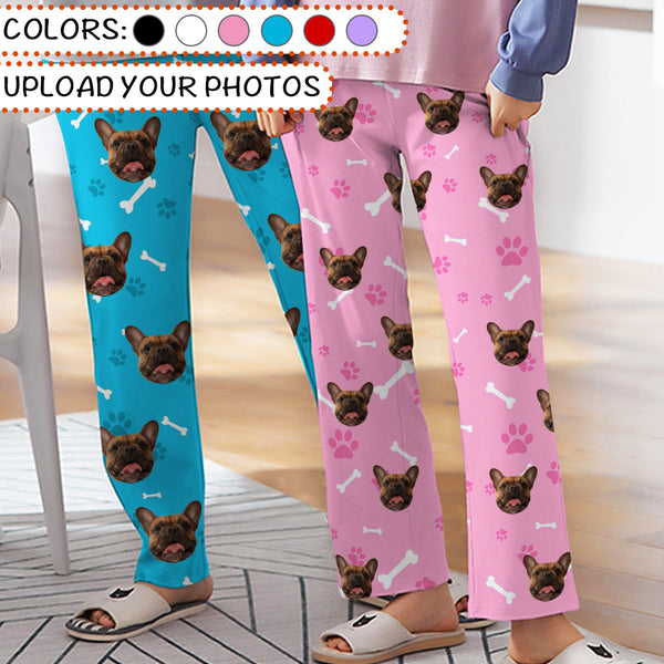 Couple&Kids Pants Custom Dog Face Unisex Pajama Pants Personalized Any Photos Long Pants Pajama