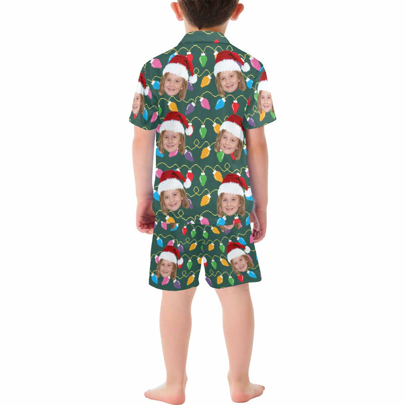 Custom Face Christmas Kids Short Sleeve Pajama Set #2Y-15Y