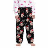 Coral Fleece Pajama Pants Custom Face Christmas Snowflake Warm and Comfortable Sleepwear Long Pajama Pants For Men Women Kids