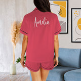 Personalized Women's Silk Short Sleeve Pajama Sets Custom Name Bridesmaid Satin Pajamas Nightwear Bachelor Party