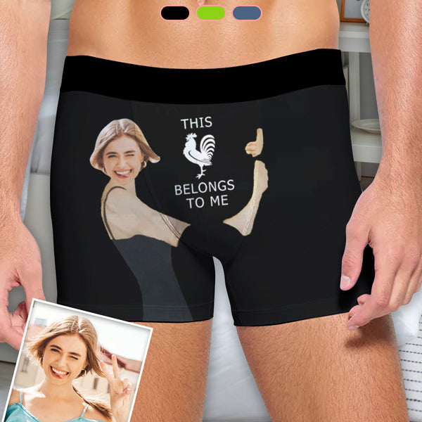 [Made In USA] Custom Boxer Briefs with Face Hug Belongs To Me Undies for Men Personalized Image Mens Underwear For Valentine's Day Gift