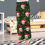 Coral Fleece Pajama Pants Personalized Any Face Christmas Green Pajama Pants For Men&Women&Kids