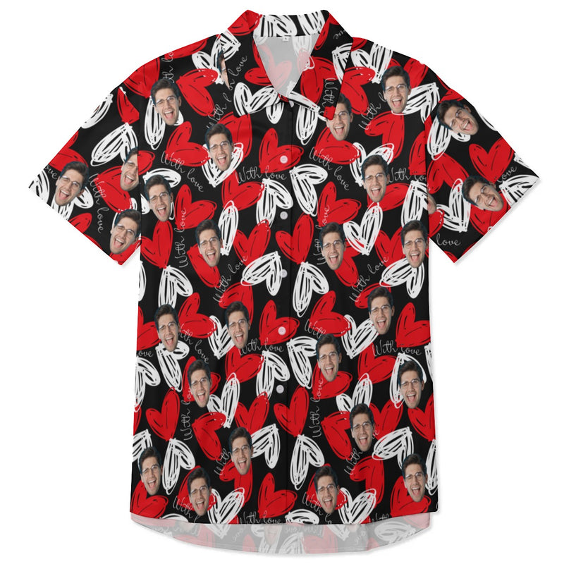 Custom Face Women's Red&White Heart Shirt Sleepdress Pajama Personalized Face Nightgown Sleepwear
