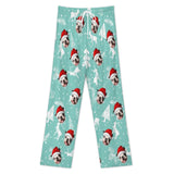 Personalized Men&Women Pajama Pants&Christmas Hat Custom Face Snowflake Light Blue Pants For Christmas Party