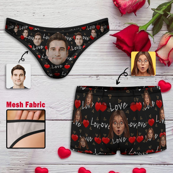 Custom Face Mesh Thong Underwear Custom Mesh Red Heart Face On Thong& Boxer Shorts for Women&Men