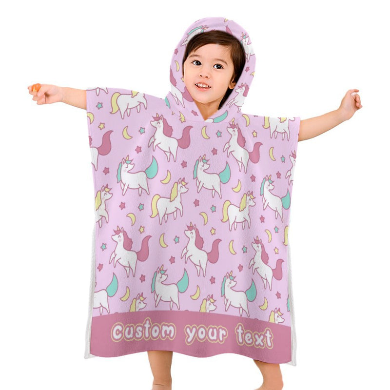 Custom Text Children's Pink Bath Towel With Hood Personalized Towel For Kids