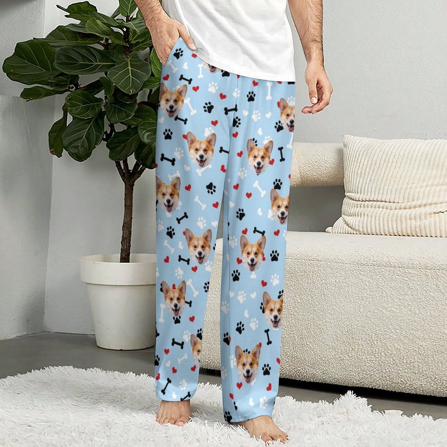 Personalized Unisex Pajama Pants Custom Face Bones Background Pants For Couples