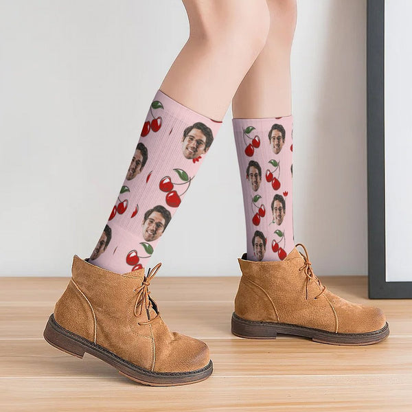 Custom Face Cherry Socks For Adult