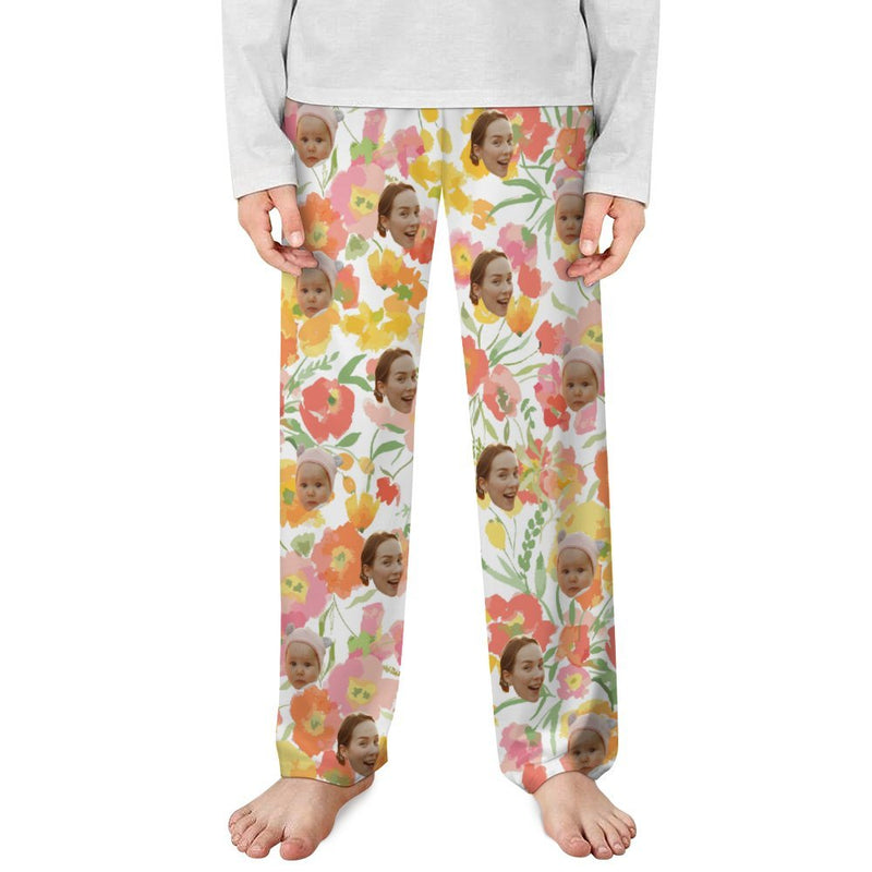Mother's Day#Custom Photo Unisex Pajama Pants Custom Flowers Face Pajama Pants For Men&Women