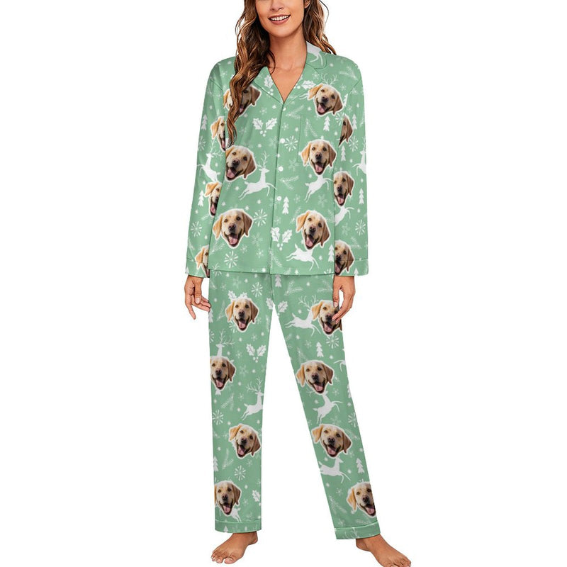 Custom Face Christmas Pajamas Set Personalized Family Matching Long Sleeve Button Pajama Set