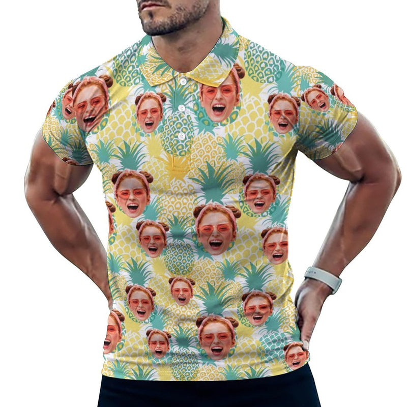 Custom Face Pineapple Polo Shirt Personalized Hawaiian Shirt For Men