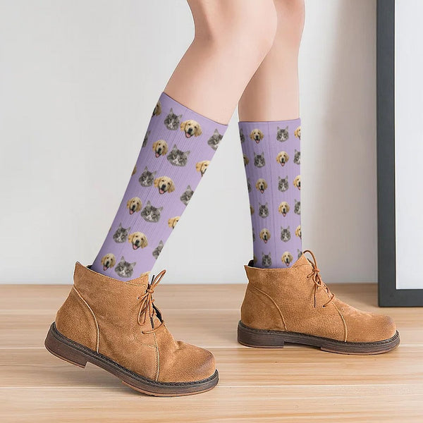 Custom Face Purple Socks For Adult