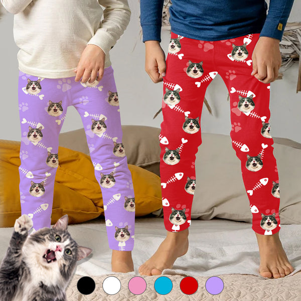 Kids Pants# Custom Cat Face Kids Pajama Pants Personalized Photo Pajama Pants