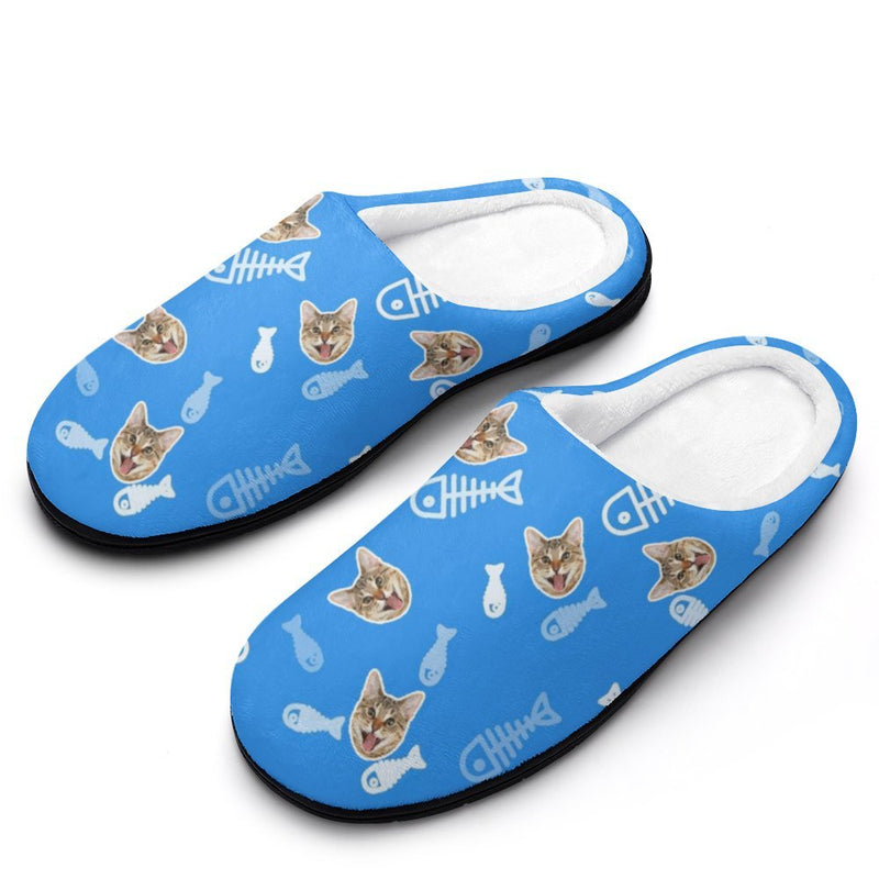 Personalized Cat Face Fish Bones 6 Colors Cotton Slipper For Family