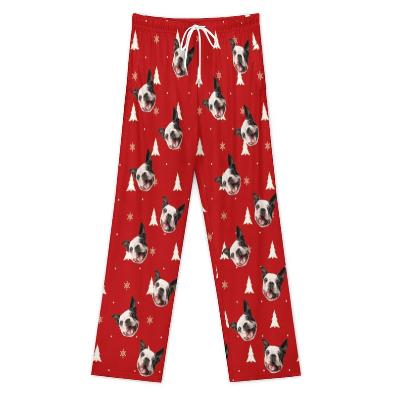 Personalized Men&Women Pajama Pants&Christmas Hat Custom Face Red Pants For Christmas Party