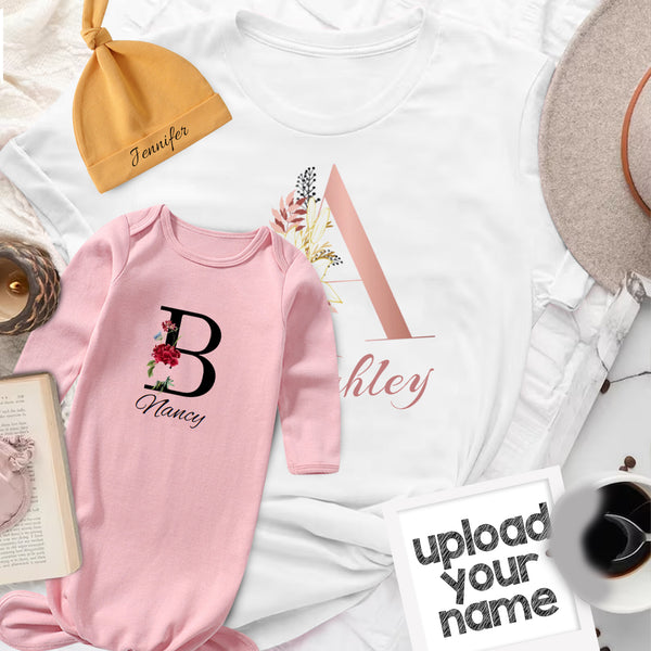Personalized Birth Month Flower&Name Baby Sleep Gown&Mom T-shirt Custom Baby Sleep Bag Outfit Pajamas Mom T-shirt