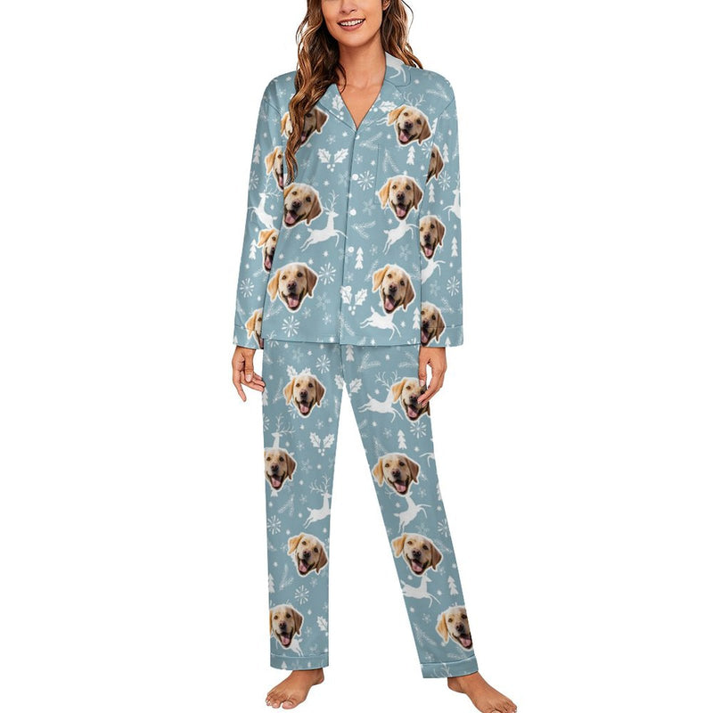 Custom Face Christmas Pajamas Set Personalized Family Matching Long Sleeve Button Pajama Set