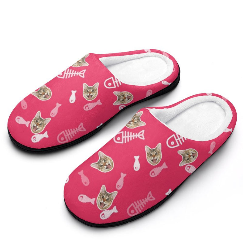 Personalized Cat Face Fish Bones 6 Colors Cotton Slipper For Family