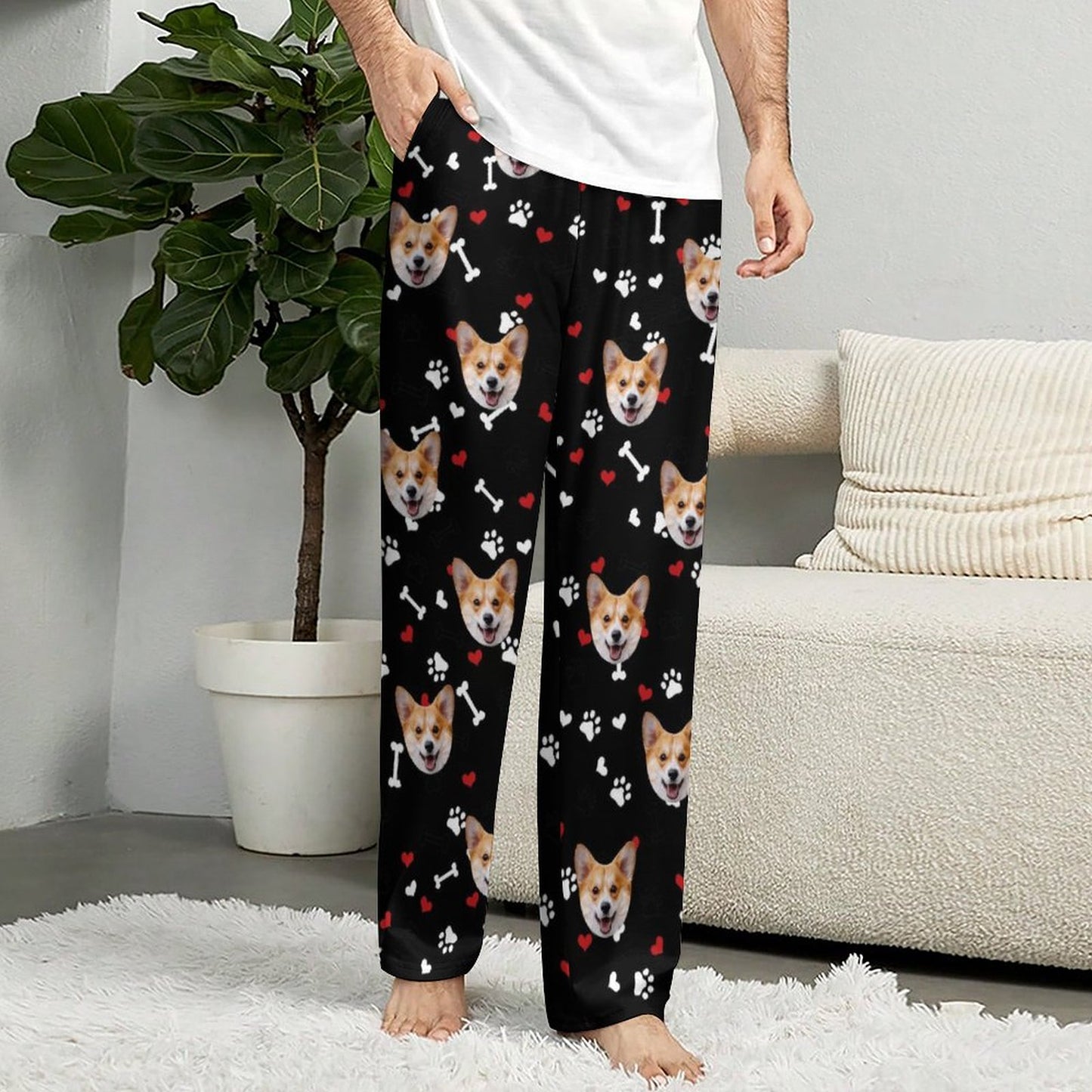 Personalized Unisex Pajama Pants Custom Face Bones Background Pants For Couples