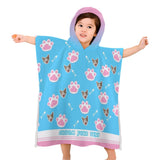 Custom Face&Text Children's Bath Towel With Hood Personalized Blue Towel For Kids