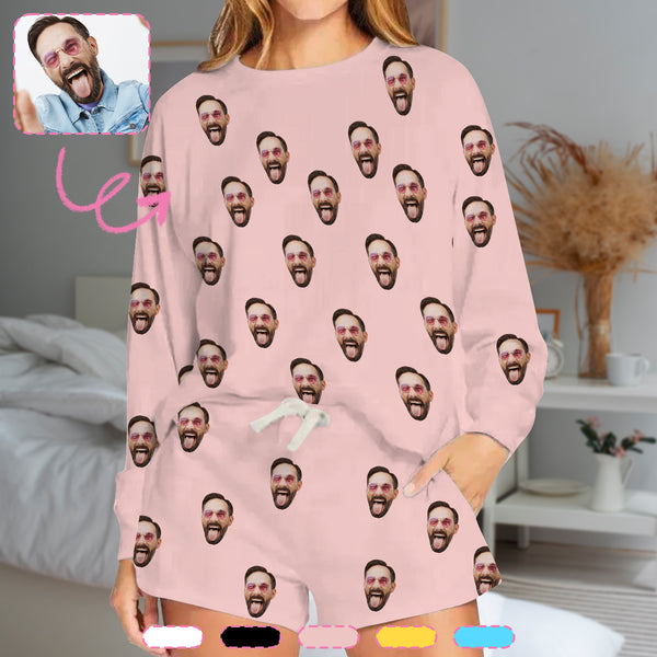 Custom Husband Face Pajama Set Personalized Long Sleeve Loungewear Sleepwear