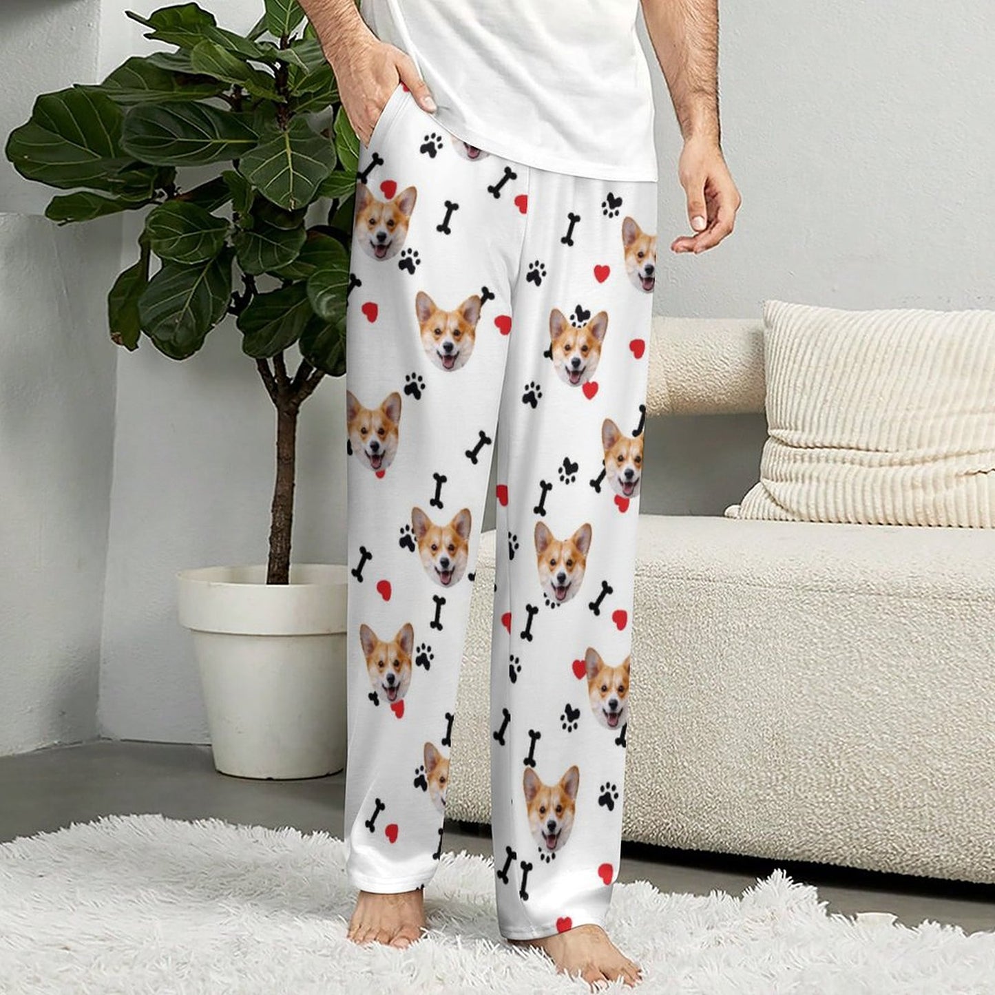 Personalized Unisex Pajama Pants Custom Face Bones Background Pants For Couples